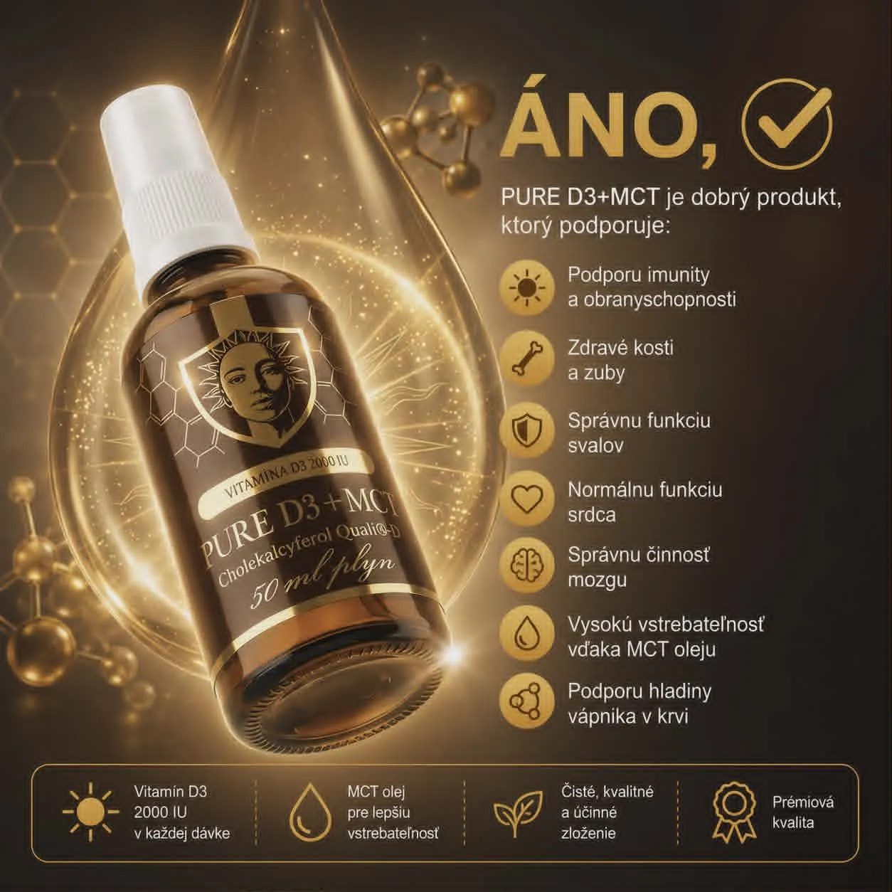 Pure D3 + MCT – Vitamín D3 v kvapkách pre každý deň, 50ml